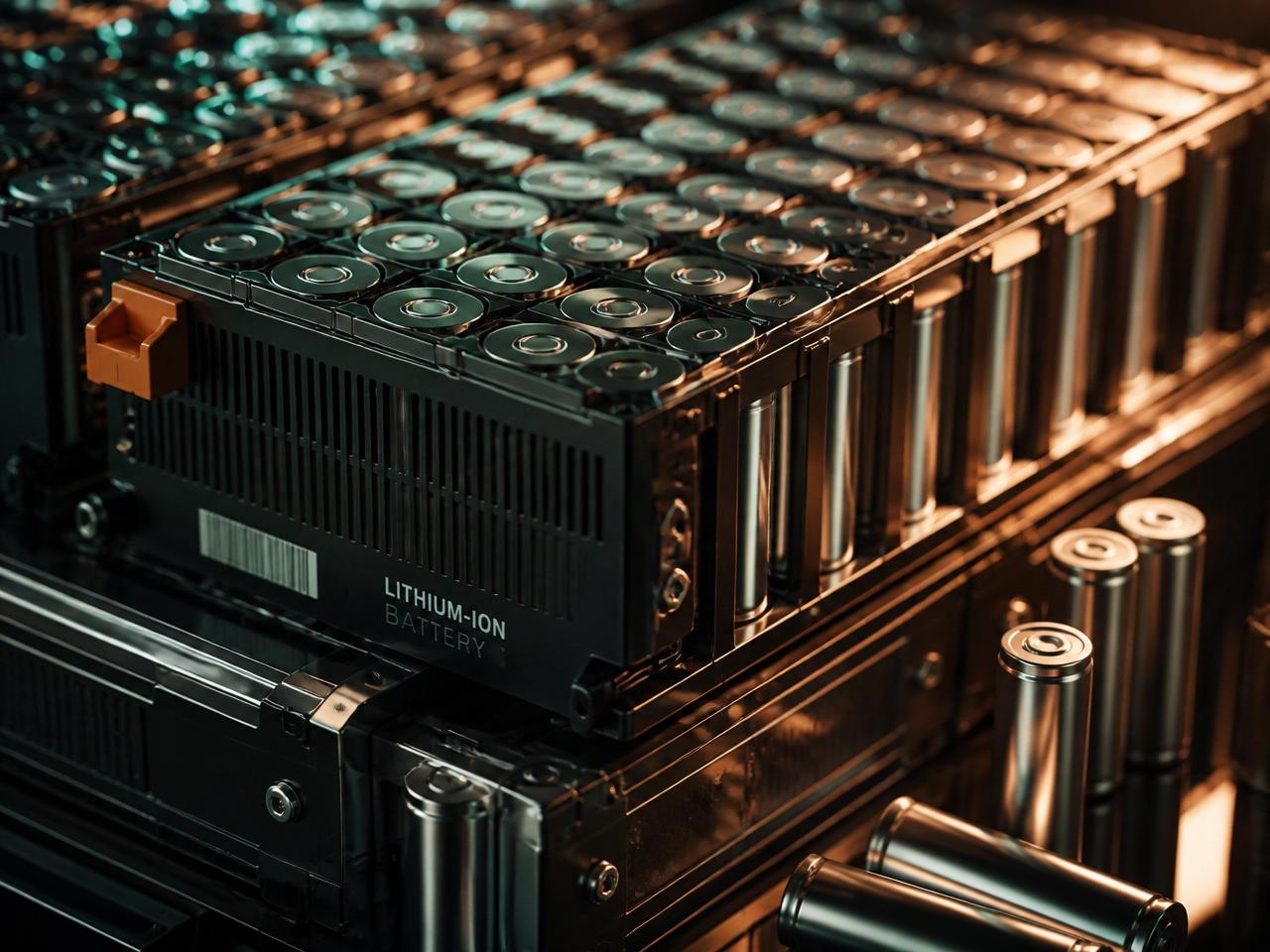Close-up van lithium-ion batterijcellen